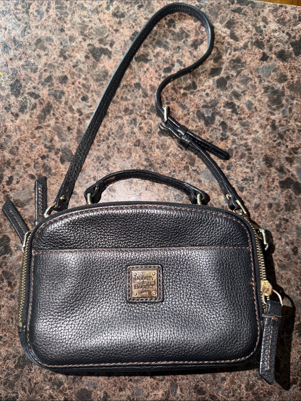 Vintage Dooney & Bourke Black Pebble Leather Mini Crossbody Satchel